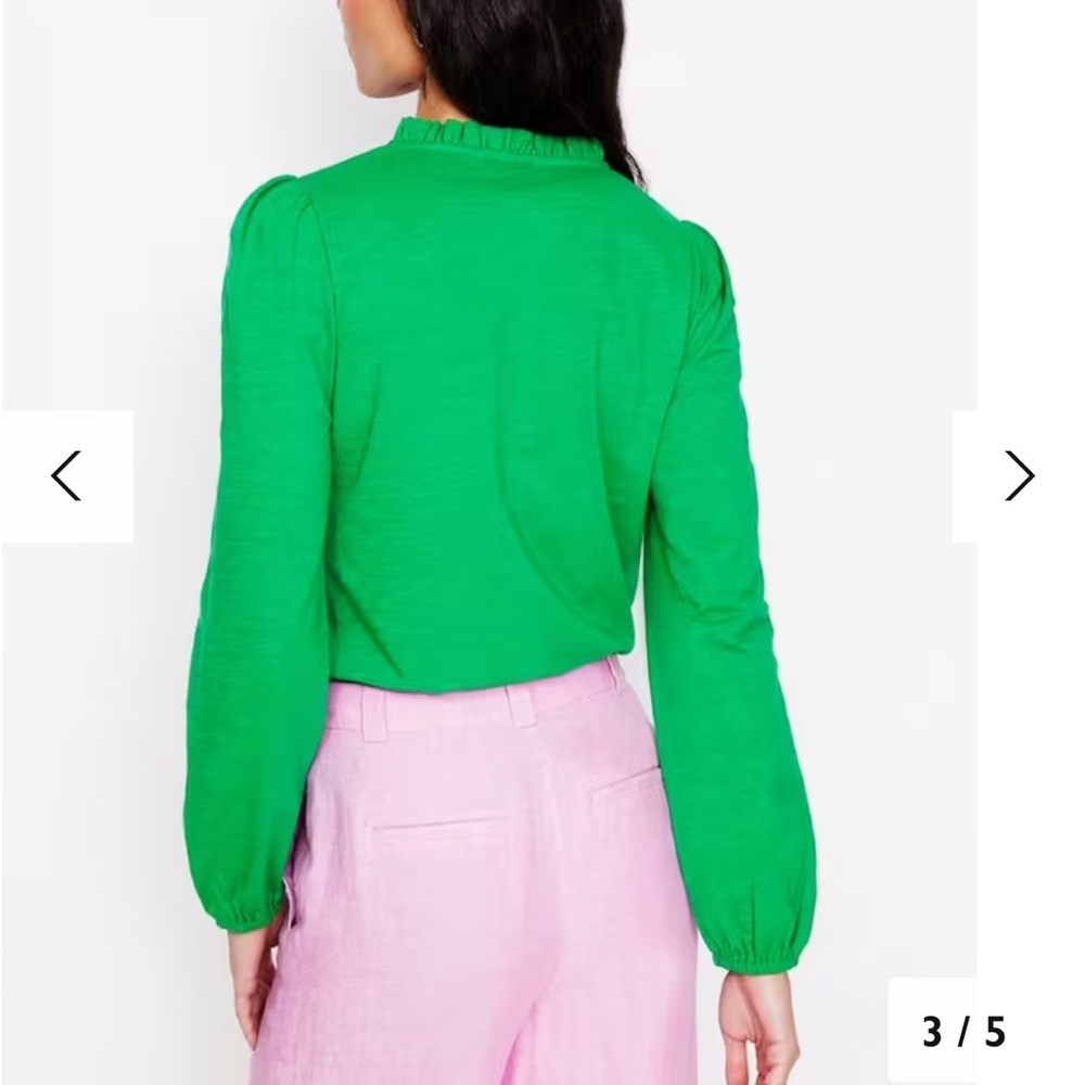 Boden Embroidered Frill Neck Top, Rich Emerald Size 14 NWT - Picture 3 of 8